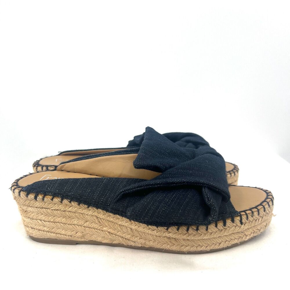 Franco Sarto Patrice Denim Bow Espadrille Platform Wedge Slide Sandals US 8M